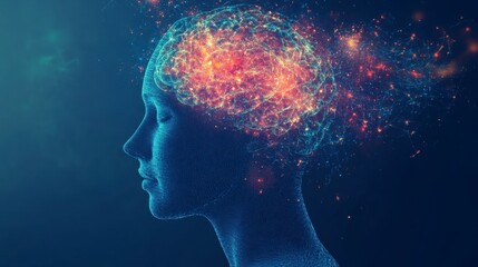 Fototapeta premium Woman's Brain, Neural Network, Data Visualization, Digital Art