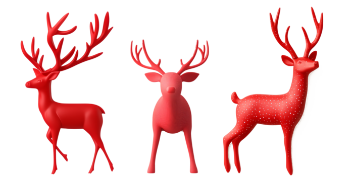 A stylized red deer figure with antlers isolated on white background, representing minimalism and charm of Christmas spirit.