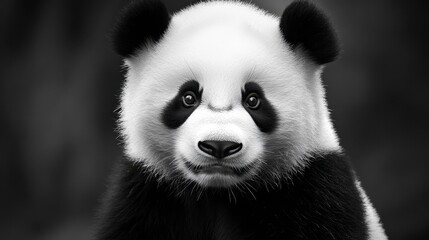 Fototapeta premium Adorable Panda Cub Close-Up Portrait, Dark Background