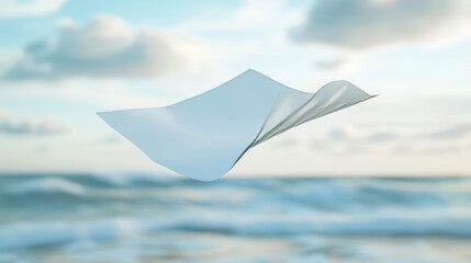 3d fly paper sheet. White page fall swirl on wind. Realistic blank document letter design with blur and chaotic wave creative mockup. Email or ideas on air falling overlay concept. Curl note flight