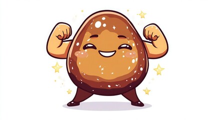 Strong almond character with flexing muscles represents protein and health food benefits isolated on a white background.