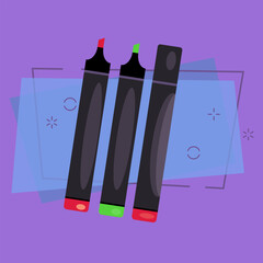 Highlighters flat illustration. Markers, drawing, underlining. Painting concept. Vector illustration can be used for topics like art, leisure, hobby