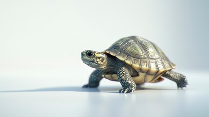 Obraz premium Baby Turtle Walking Forward on White Background