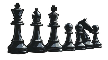 a black chess pieces in a row