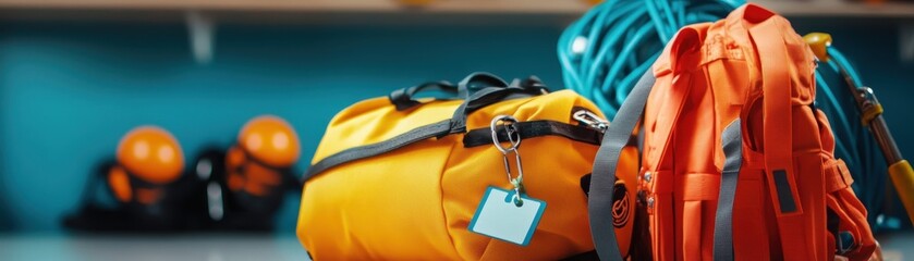 Close-up of rescue team identification tags showcasing details and textures in emergency response gear.