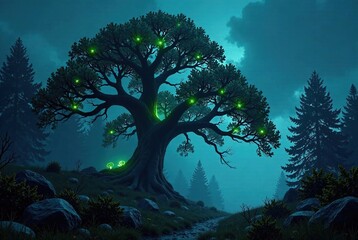 Fototapeta premium Spooky Halloween Forest Scene - Mysterious Night