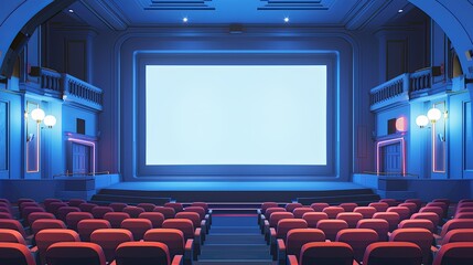 Obraz premium Empty Art Deco Movie Theater with a Blank Screen Awaiting a Film Premiere