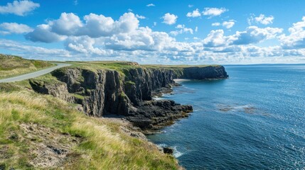 Coastal Road Winding Along Dramatic Cliffs and Ocean