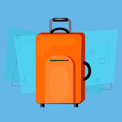 Orange fabric traveling bag. Luggage, suitcase, baggage. Bags concept. Vector illustration can be used for topics like business, travel, transportation