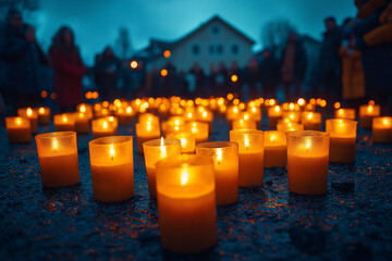 Multicultural group gathers for candlelight vigil protest in peaceful unity. Generative AI