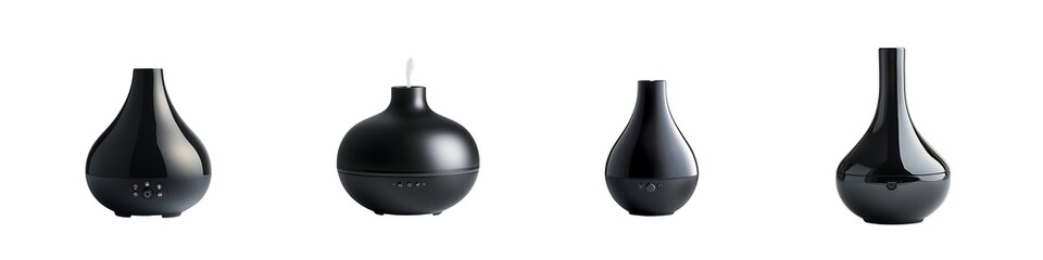 Fototapeta premium Modern Black Aroma Diffuser Collection Isolated on Transparent Background