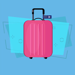 Pink plastic suitcase flat iillustration. Luggage, business travel, air travel. Bags concept. Vector illustration can be used for topics like business, travel, transportation