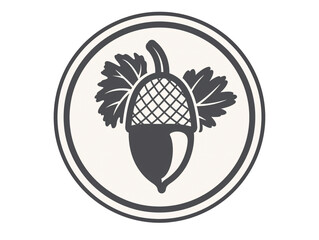 a black and white circle with a acorn and leaves