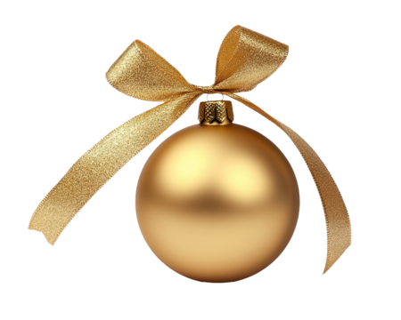 High-Quality PNG Gold Christmas ball with ribbon Isolated on White Background – High Resolution
