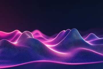 Abstract glowing pink and purple waves digital landscape.