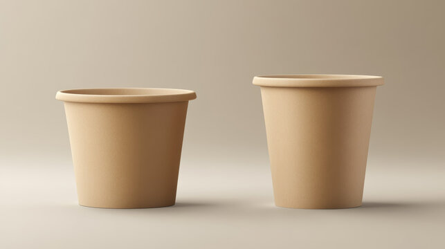 Brown ice cream cup paper package container mockup. Round yogurt bucket vector box. 3d realistic empty isolated plastic food branding kraft packaging. Clear gelato mock up template above view