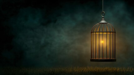 A Mystical Birdcage Illuminated by an Inner Light, Holding the Wonders of Galaxies and Stars, Evoking Feelings of Wonder and Imagination in a Dreamlike Setting