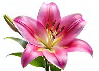 Fototapeta premium Delicate Pink Lily Bloom Close-up: Isolated Floral Photography with Copy Space for Text or Branding