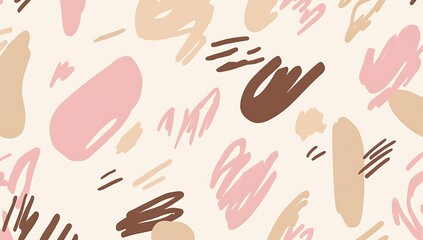 Abstract seamless pattern with pastel pink, beige, and brown shapes.