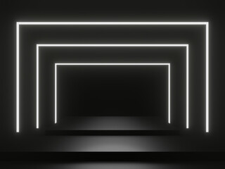 Obraz premium 3D black geometric podium with white neon lights