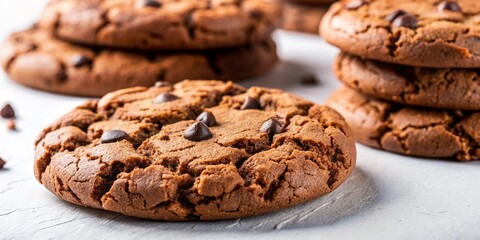 Fototapeta premium Delicious Chocolate Cookies on White Background - Perfect for Baking Blogs and Recipes