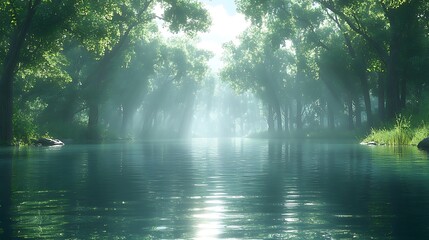 Serene Mountain Lake and Pine Trees Landscape1