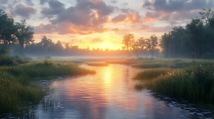 Fototapeta premium Serene Mountain Lake at Sunset with Pine Trees