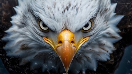 closeup hyperrealistic portrait of american bald eagle looking straight into the camera