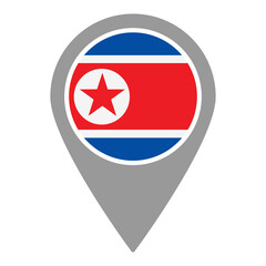North Korea flag location pin, flag application, Flag on Location Pin, graphic design, map pointer, vector illustration.