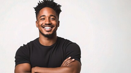 Smiling Young African American Man with Arms Crossed in Studio