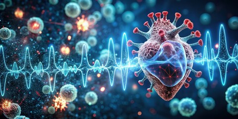 Obraz premium Heartbeat in microscopic particles, micro, organs