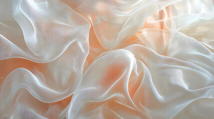 Fototapeta premium Soft, flowing translucent fabric in pastel tones creates dreamy and elegant abstract composition, showcasing delicate textures and gentle light reflections