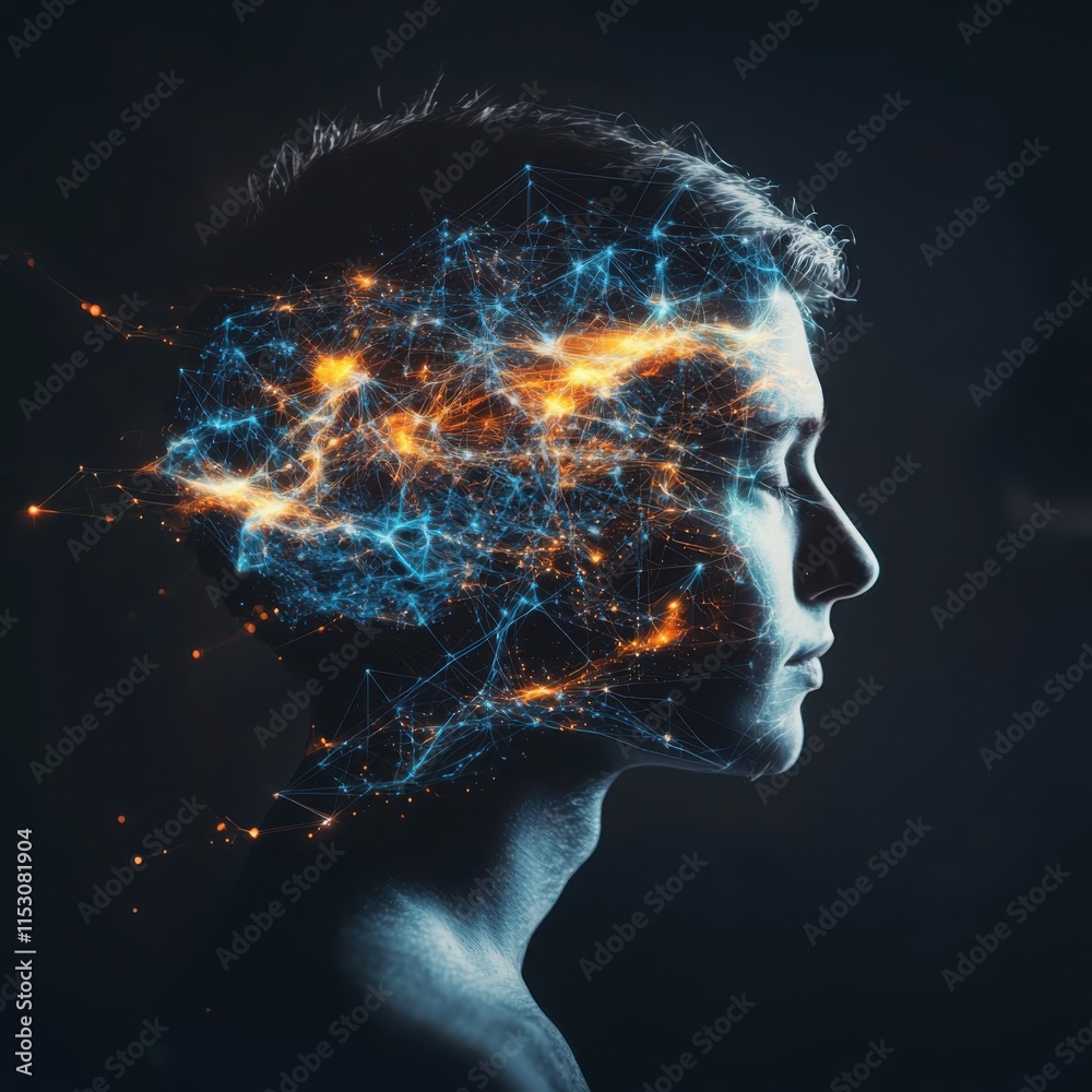 Poster exploring neural networks and ai systems in the human brain digital art dark environment side view c