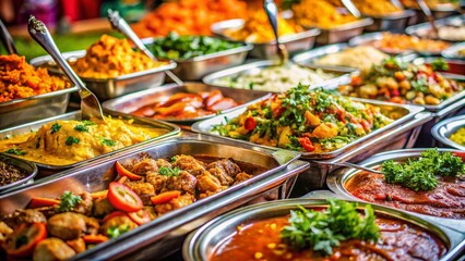 Fototapeta premium Delicious Indian Wedding Buffet Food Close-Up Panoramic