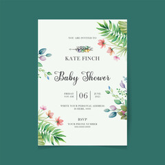 cute baby shower watercolor invitation card for baby and kids new born celebration Isolated vector illustration