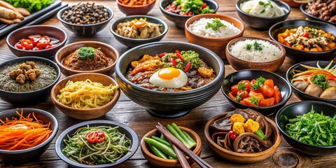 Delicious Korean Food Spread: Bibimbap, Kimchi, Bulgogi & More