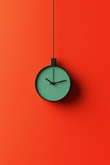 Minimalist green clock on an orange background with a simple design 