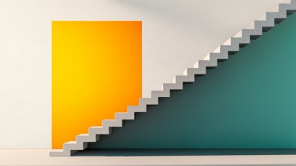 Minimalist stairs with a yellow panel and a simple graphic design