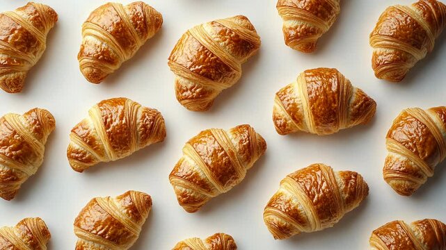 Abstract video with delicious hot croissants that are steaming. Delicate puff pastry.