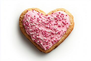 Heart-Shaped Cookie with Pink Frosting Isolated on White Background for Sweet Celebrations