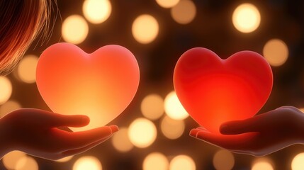 Fototapeta premium Celebrating love with heart-shaped lights romantic setting digital art warm atmosphere close-up emotion expression