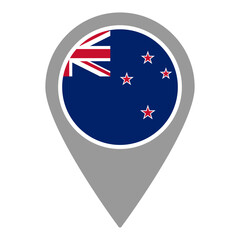 New Zealand flag location pin, flag application, Flag on Location Pin, graphic design, map pointer, vector illustration.