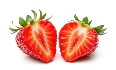Fresh red strawberries cut in half