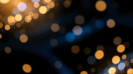 Obraz premium A de-focused abstract background featuring shimmering glitter lights in blue, gold, and black hues.