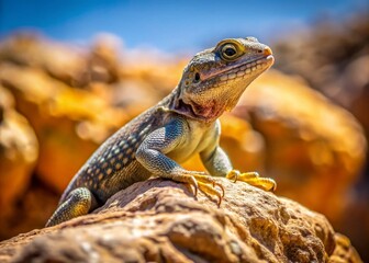 Fototapeta premium Desert Lizard Basking on Volcanic Rock - Wildlife Photography