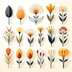 Stylized Floral Icons and Minimalistic Nature Symbols