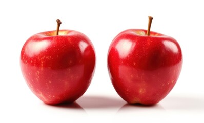 Two shiny red apples on white background