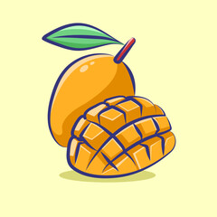 yellow mangoo and open it fruits vector cartoon design for elements, clipart and sticker