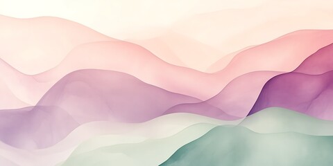Obraz premium Abstract pastel landscape with flowing, soft hills in pink, purple, and green hues.