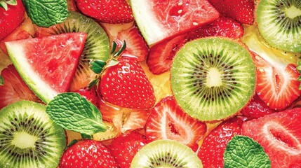 Juicy Slices Of Strawberries Kiwi And Watermelon